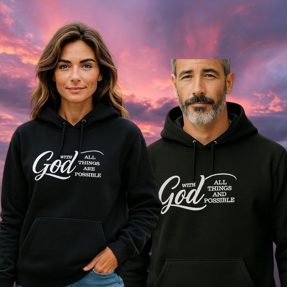 Christian Clothing - NWOT Drawstring Hoodie, "With God All Things Are Possible" - Picture 1 of 12